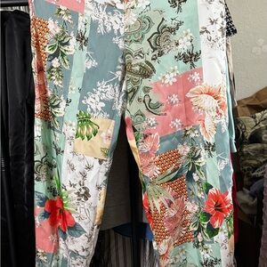 Zara Vibrant Floral Print Pants in Green and Red